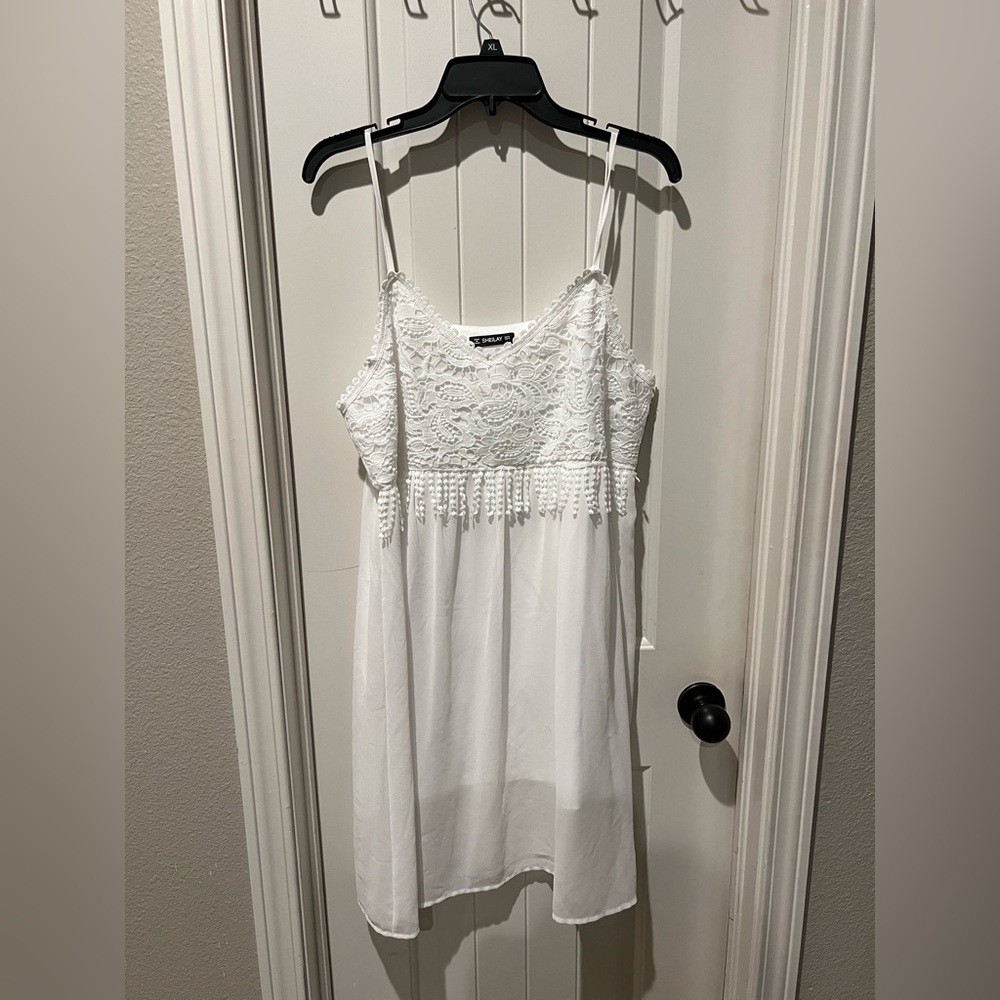 White Smocked Sleeveless Camisole dress fringe top women’s xl